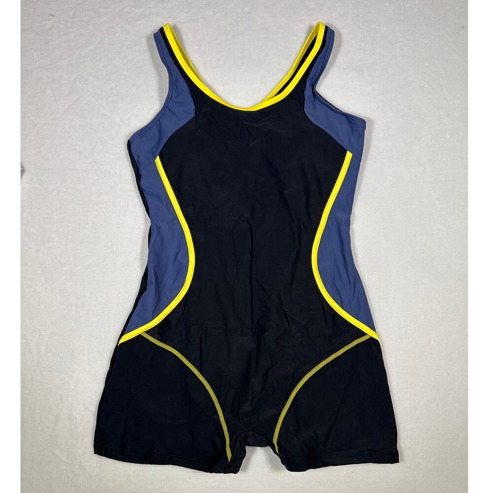 NWOT Navy Blue & Yellow One Piece Swim Romper Size Large